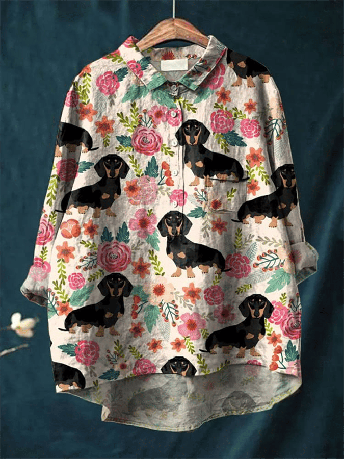 Women's Cute Puppy Print Casual Shirt