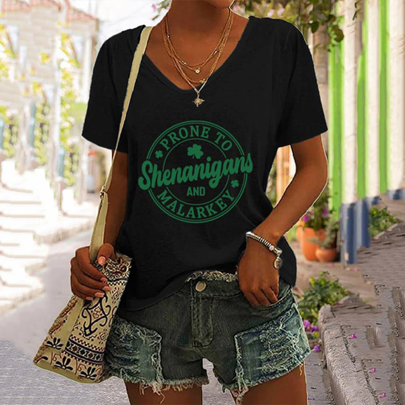Comstylish Prone To Shenanigans And Malarkey Casual V-Neck T-Shirt