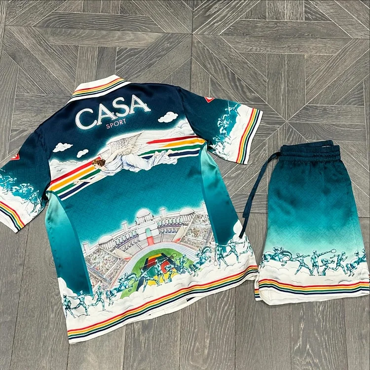 Retro Casa Roman Stadium Print Street Shirt And Shorts Co-ord