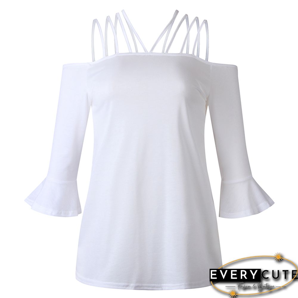 White Off Shoulder Bell Sleeve Top