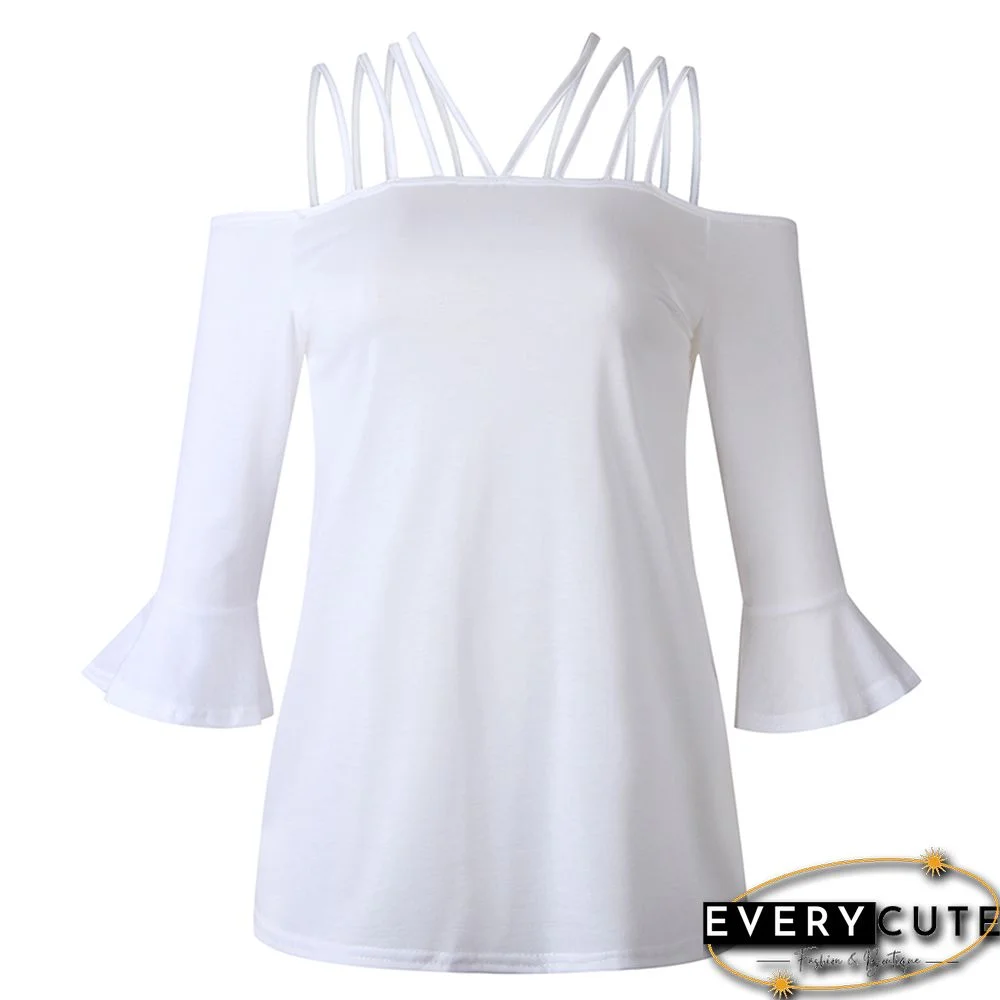 White Off Shoulder Bell Sleeve Top