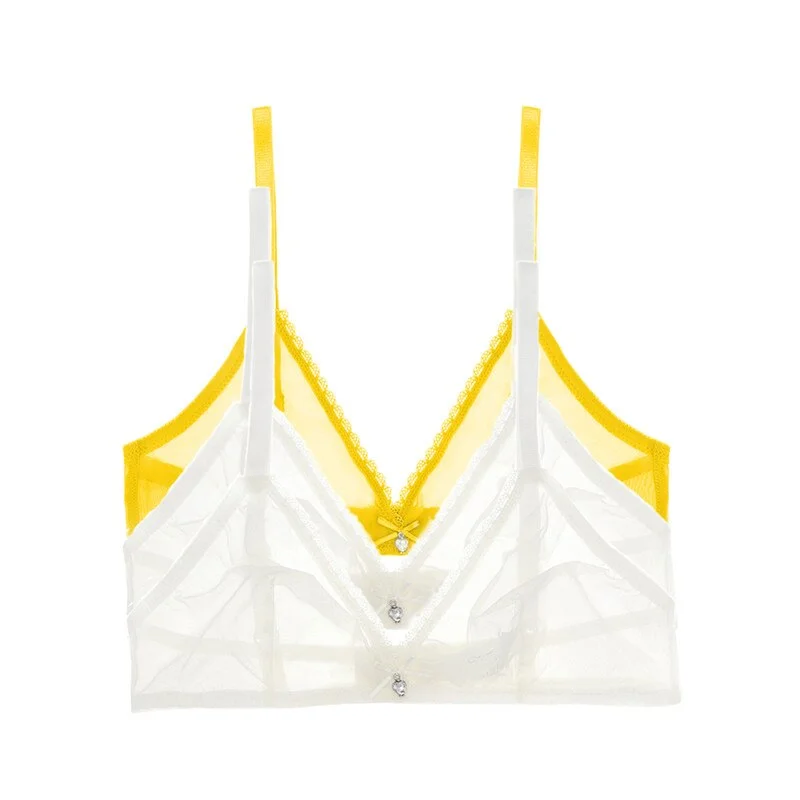 Varsbaby Sexy French Ultra-Thin Mesh Lingerie Lemon Yellow Mint Green Underwear Summer Breathable Bra Combination 3 PCS /Lot