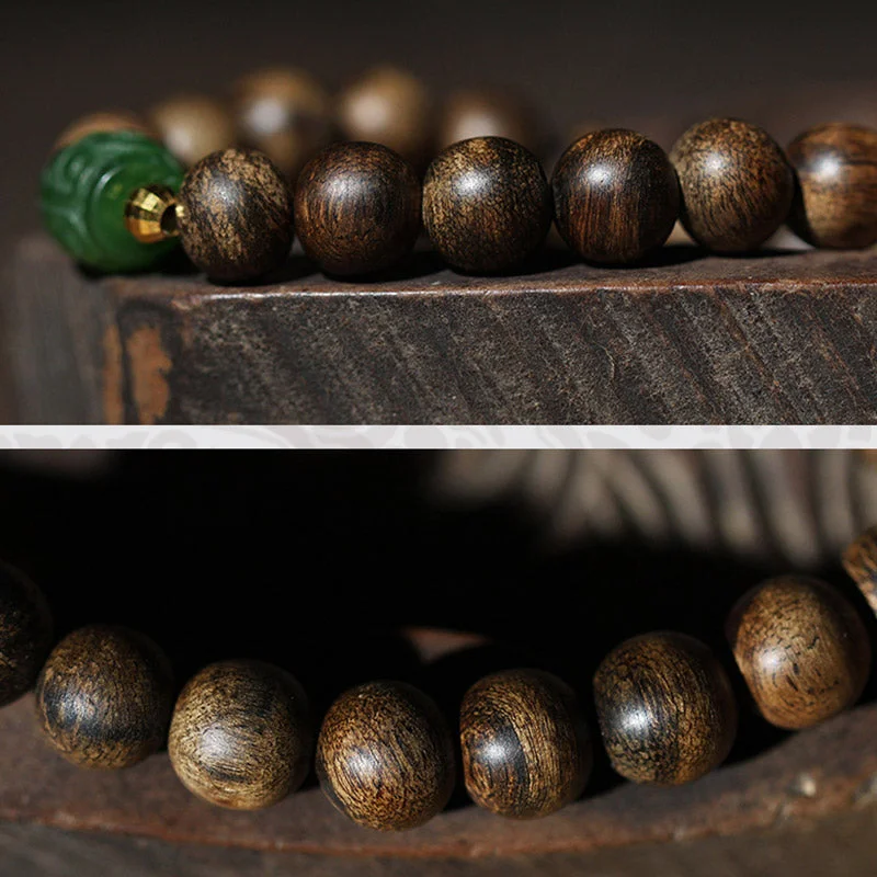 999 Gold Brunei Agarwood Cyan Jade Lotus Flower Peace Strength Bracelet