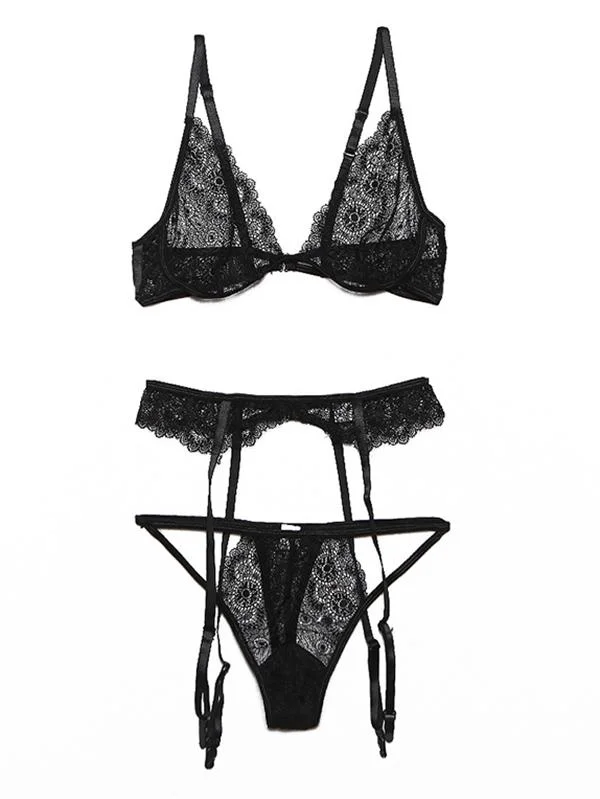 Lace See-Through Three-Piece Set Lingerie