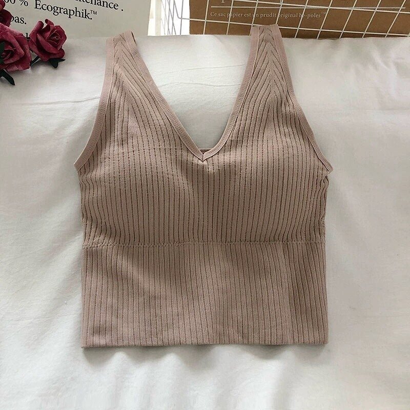 Women Tank Crop Top Sexy Knitted Tops Camisole Massage Pad Underwear Female Crop Top Backless Sleeveless Intimate Lingerie Femme