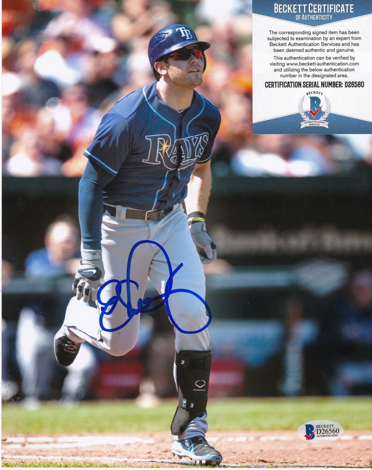 EVAN LONGORIA TAMPA BAY RAYS ACTION SIGNED 8x10