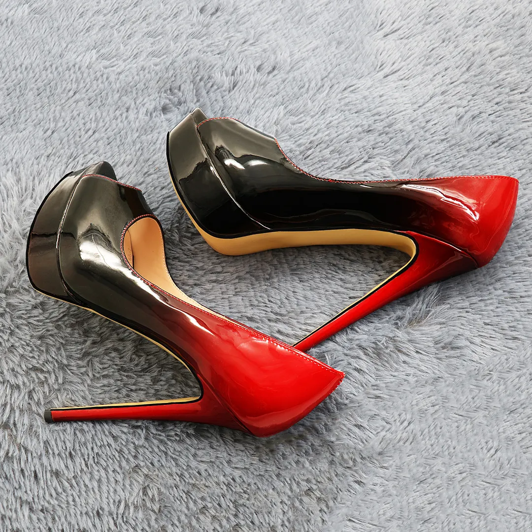 150mm Sky High Platform Pumps Gradient Color Red Black-vocosishoes