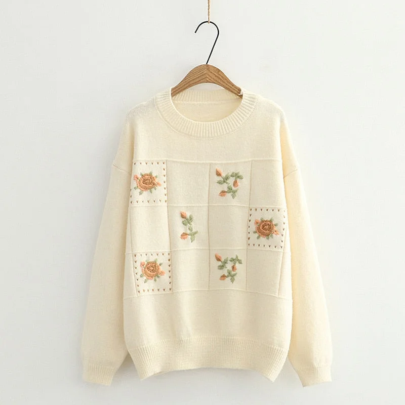 Spring and autumn fashion and leisure new style Korean wild round neck pullover knit sweater women Western style wild blouse