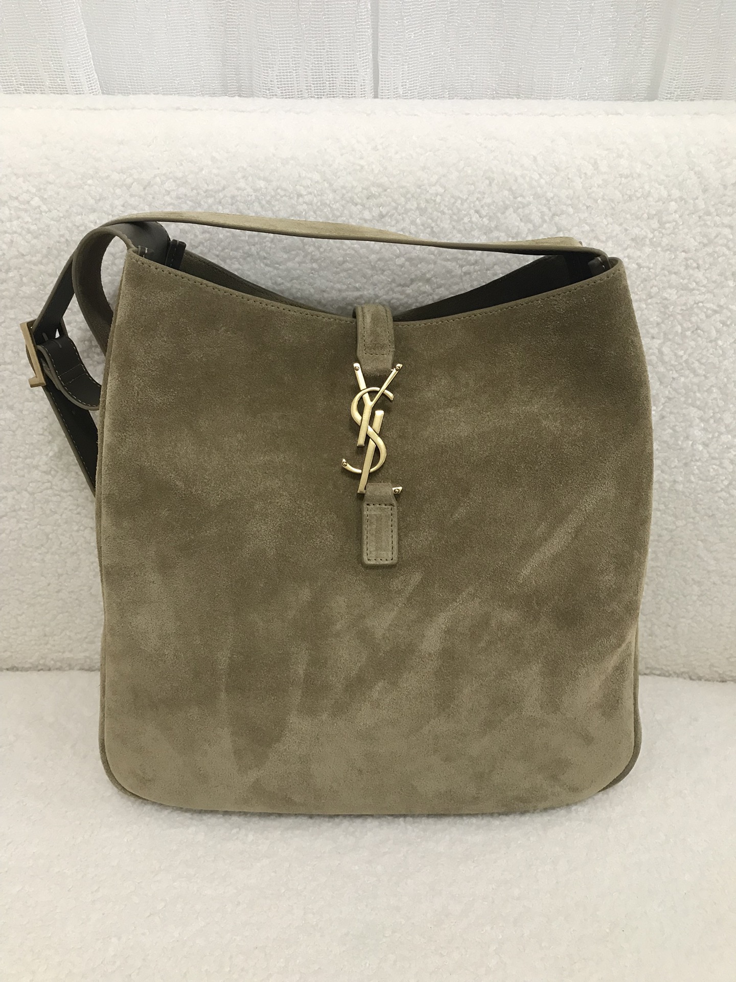 YSL HOBO Large Olive Green Suede Bucket Bag