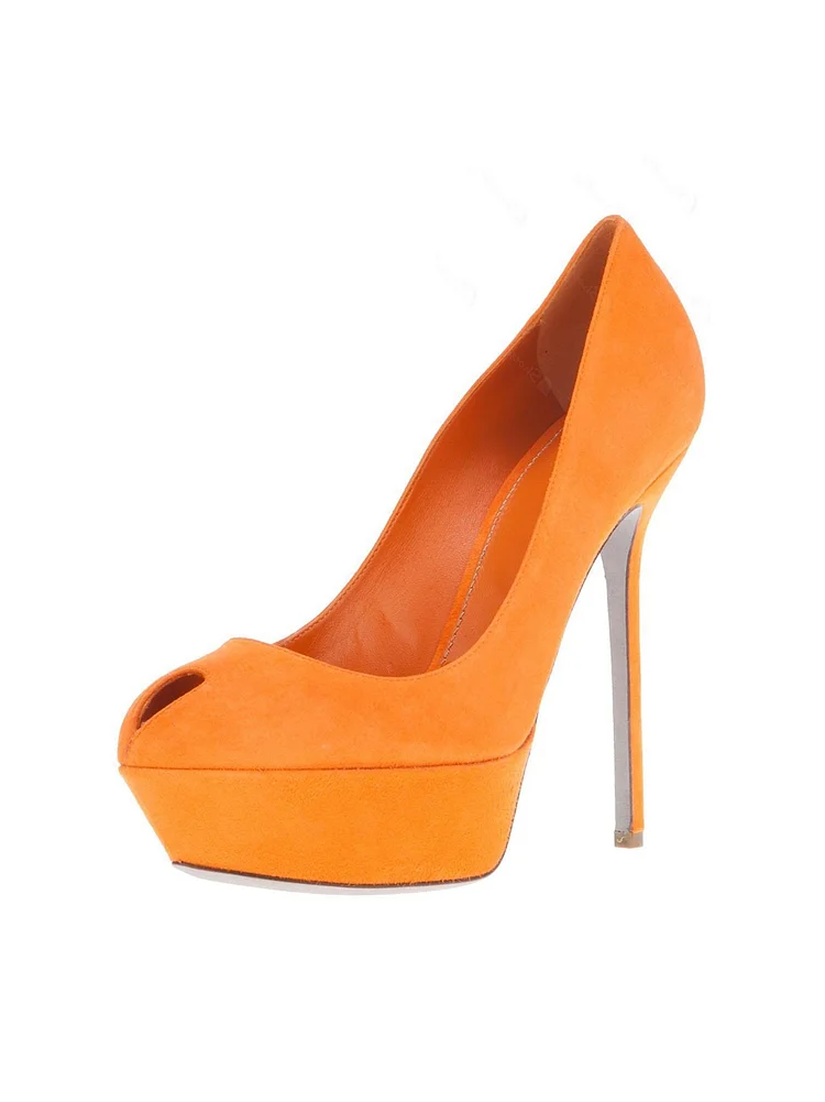 Orange Vegan Suede Shoes Platform Pumps High Heels Shoes for Women |FSJ Shoes