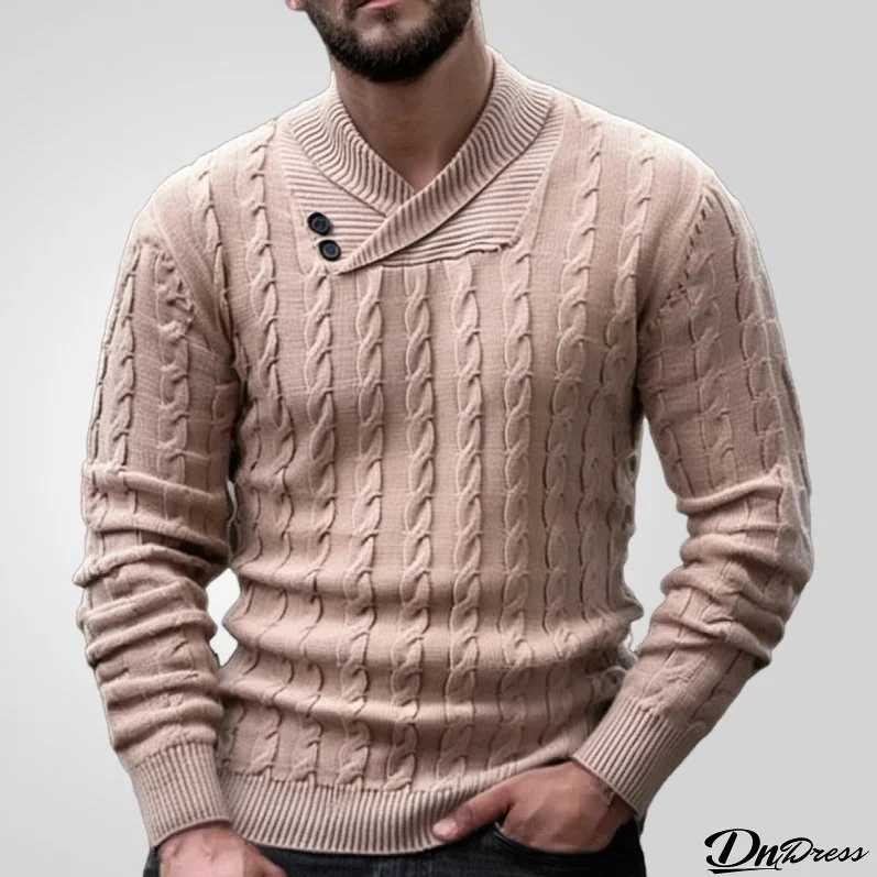 Men's Turndown Collar Twist Sweater
