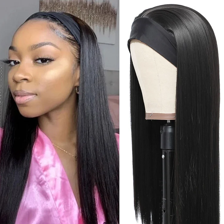 Long Straight Headband Wigs Heat Resistant Synthetic Hair Wig Machine Made Wig For Black Women