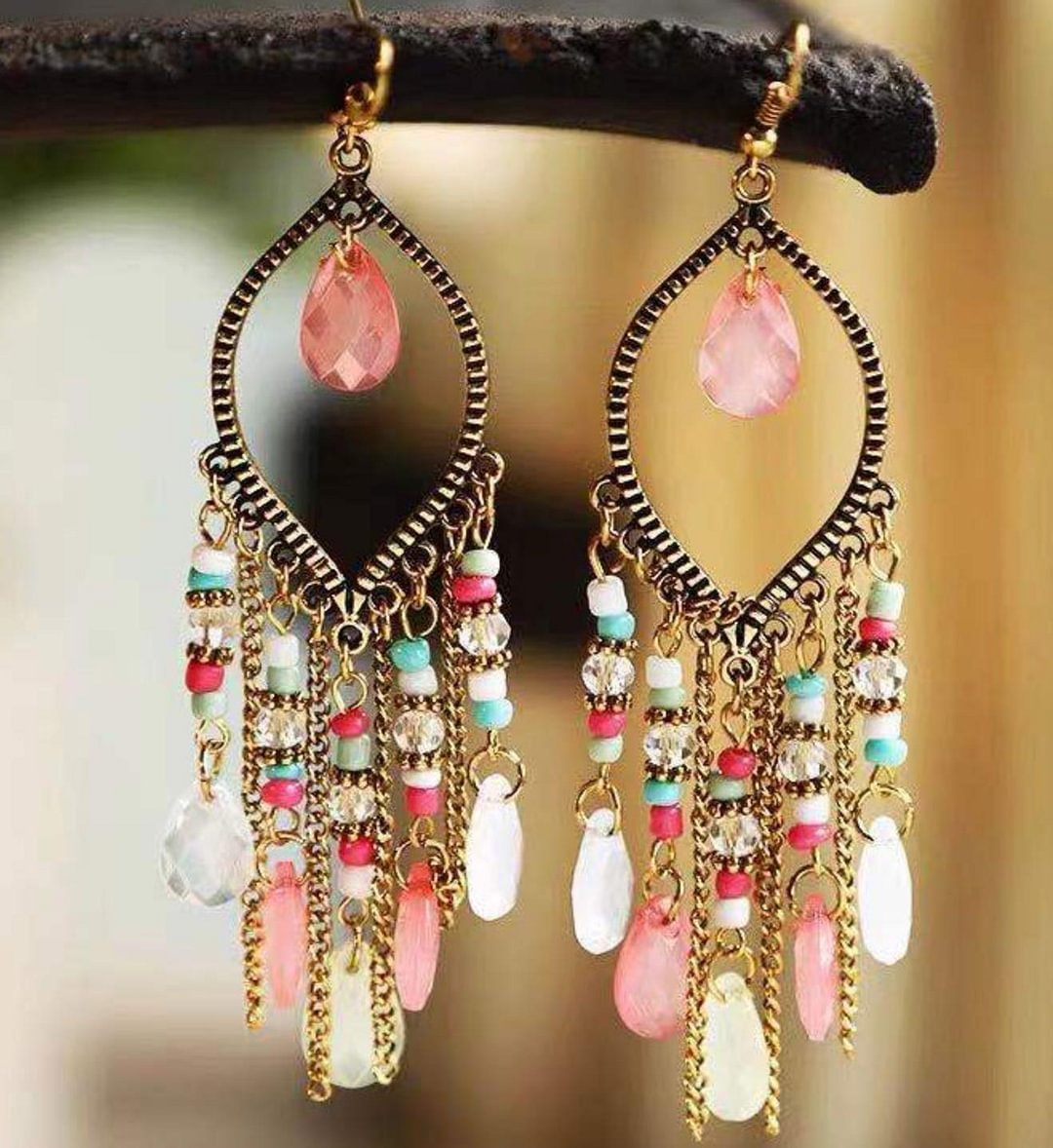 Retro water drops round beads all-match earrings