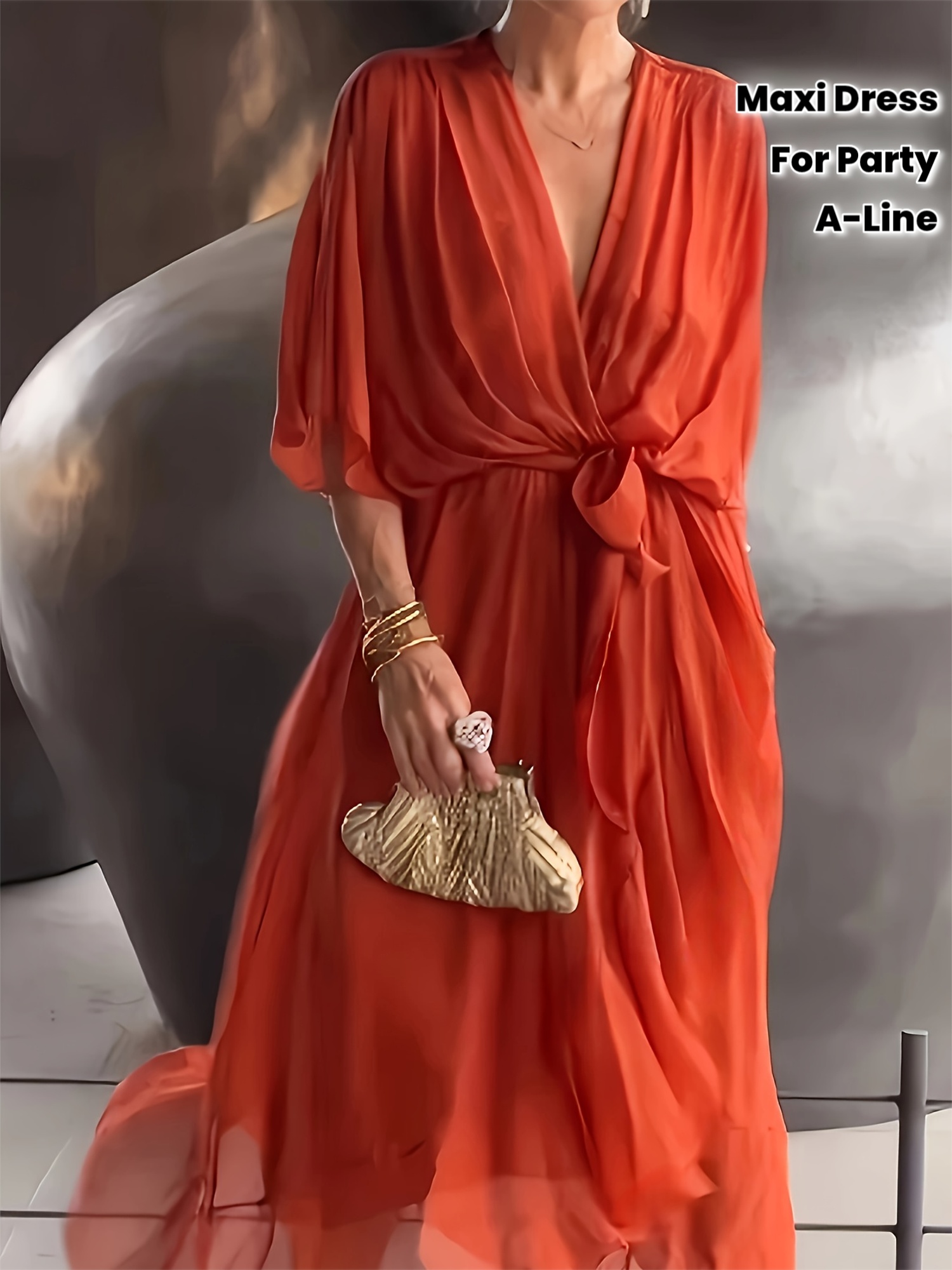 Women's Elegant V-Neck Maxi dress - Formal Party Wedding Attire, Machine Washable Non-See-Through Flowy A-Line Party gown in - Elegant Women's Evening Gown for Special Occasions