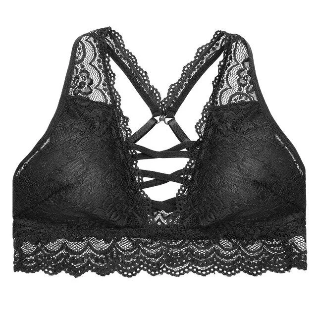 S-XL Lace Bra for Women Sexy Floral Bralette Backless Wireless Front Cross Push Up Bras Female Brassiere Lingerie Underwear Tops