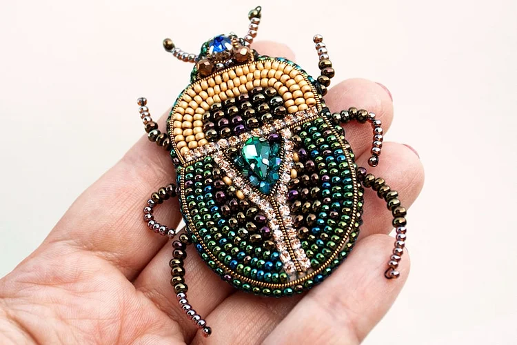 Scarab Beetle DIY Bead Embroidery Kit. Bead Brooch kit. Jewelry Making Kit for Adults. Needlework beading