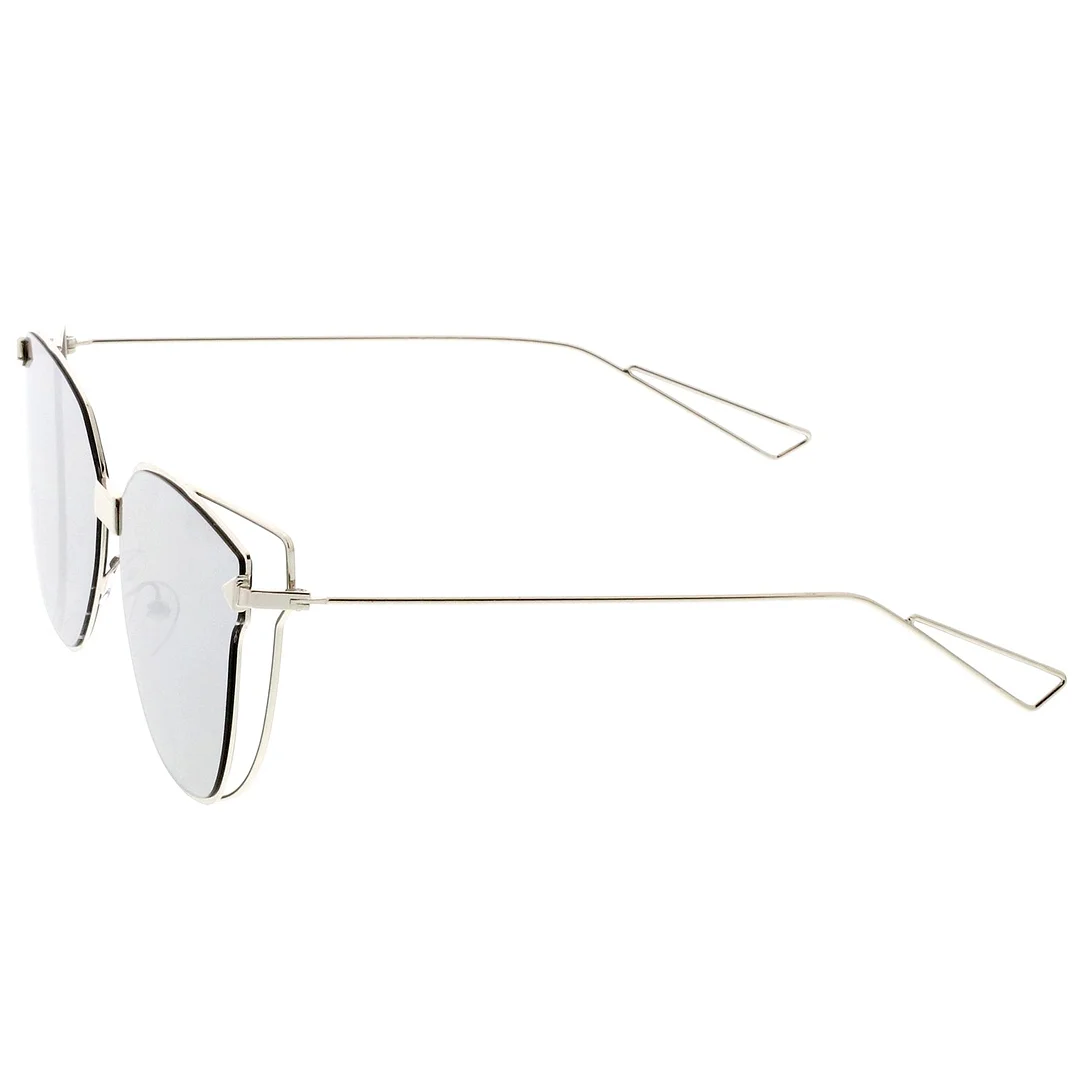 Oversize Cat Eye glasses With Mirrored Flat Lens And Wire Arms 59mm