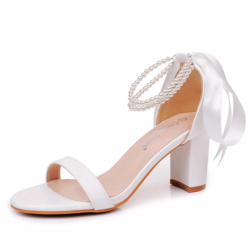 Breakj Breakj Cm Thick Heeled Light Mouth With Sandals Round Head Beads Tied With High Heel Sandals White Wedding Shoes Woman