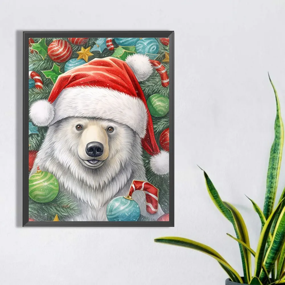 Partial AB Diamond Painting - Full Square Drill - Xmas Bear(Canvas|35*45cm)