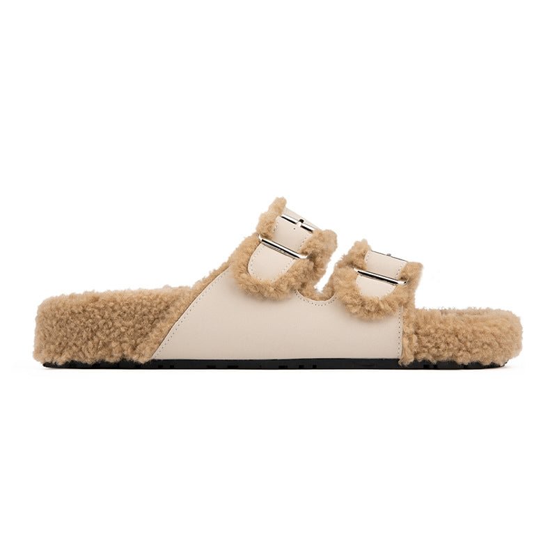 Women's Casual Solid Color Open Toe Flat Sole Plush Slippers