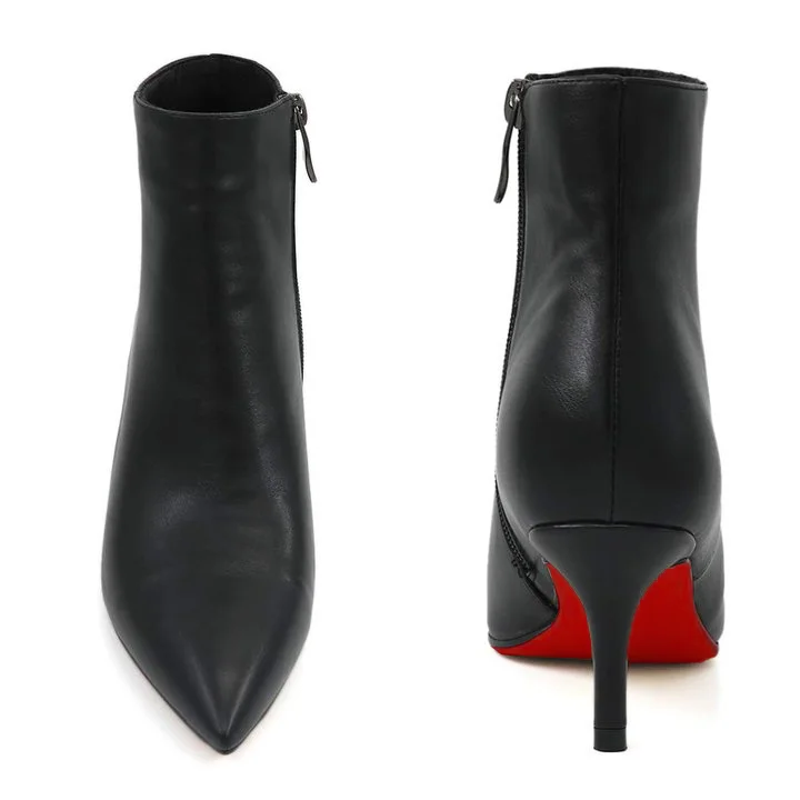 60mm Women's Ankle Boots Closed Pointed Toe Red Bottoms Stilettos Booties-MERUMOTE