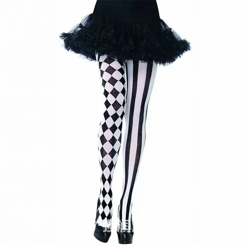 Nncharge Womens Halloween Stockings Party Cosplay Striped Elastic Pantyhose Autumn Winter Xmas Club Clown Stockings Multicolor