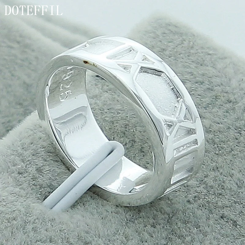 DOTEFFIL 925 Sterling Silver Roman Numerals Ring For Women Jewelry