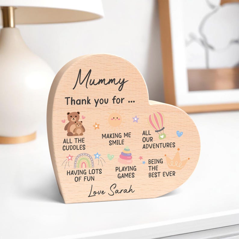 Personalied Wooden Plaque Mother's Day Gifts From Baby Son Daughter Custom Keepsake Gift Personalised Wood Heart Plaque Gift For Mom