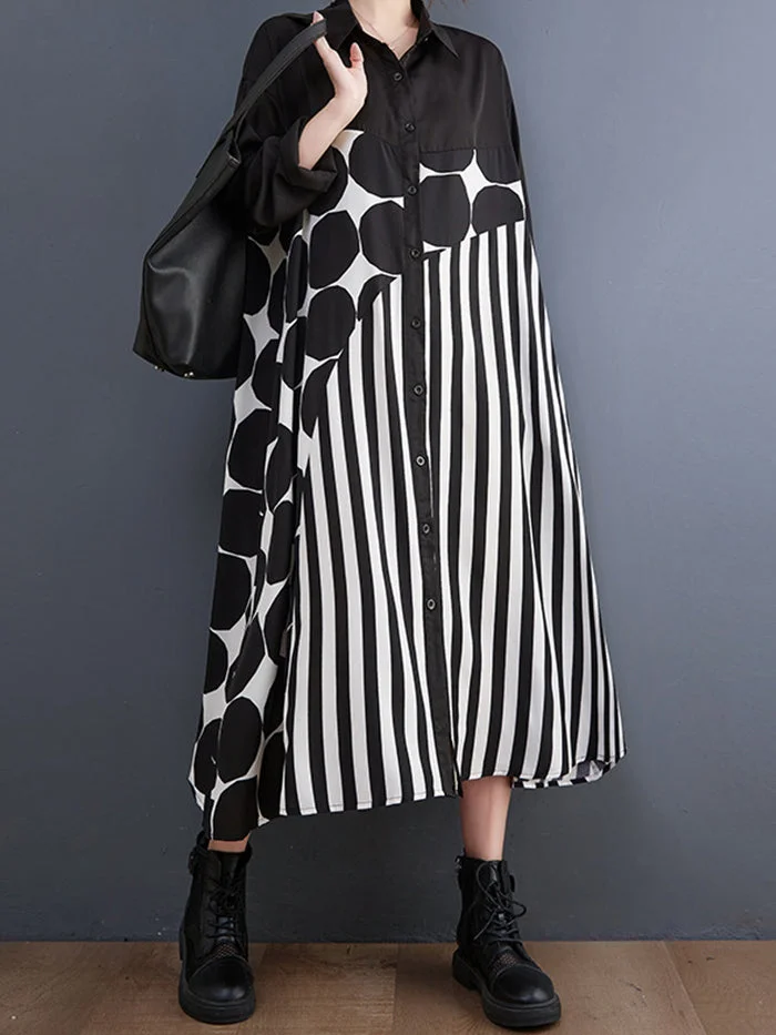 Fashion Polka Dot Shirt Colorblock Dress