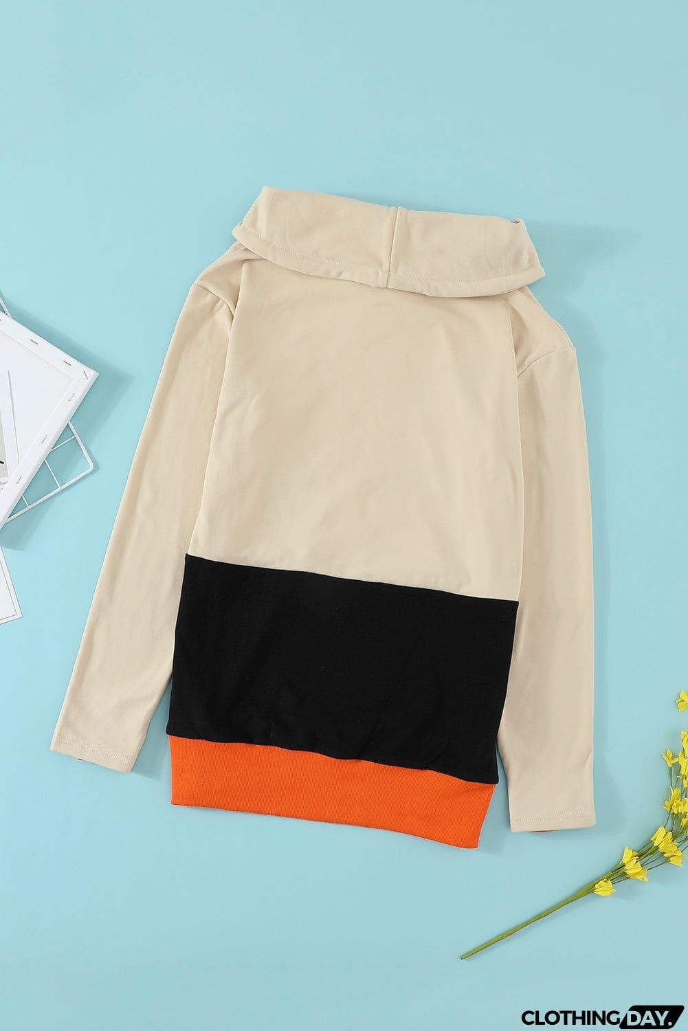 Cute Black Cowl Neck Pumpkin Print Color Block Halloween Sweatshirt