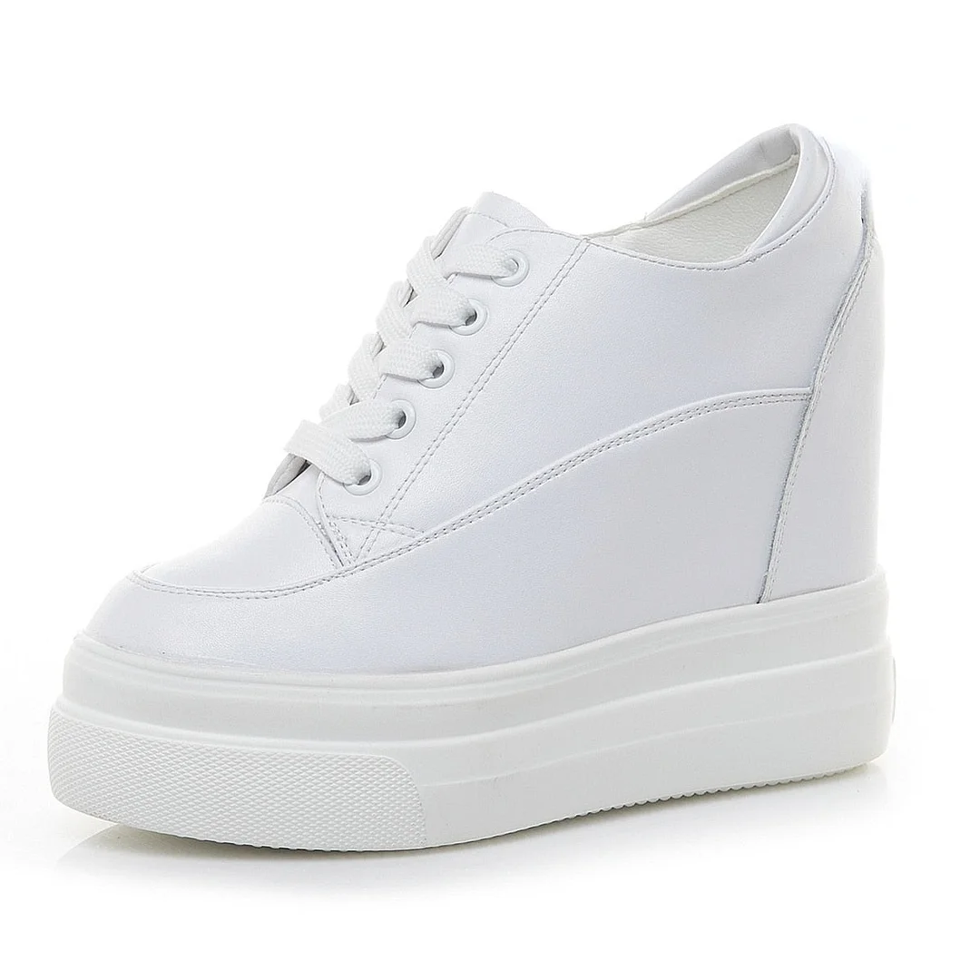 Fujin 11cm Platform Wedge Sneakers Shoes Genuine Leather Women Fashion Sneakers Hidden Heel Shoes Spring Autumn Summer Pumps
