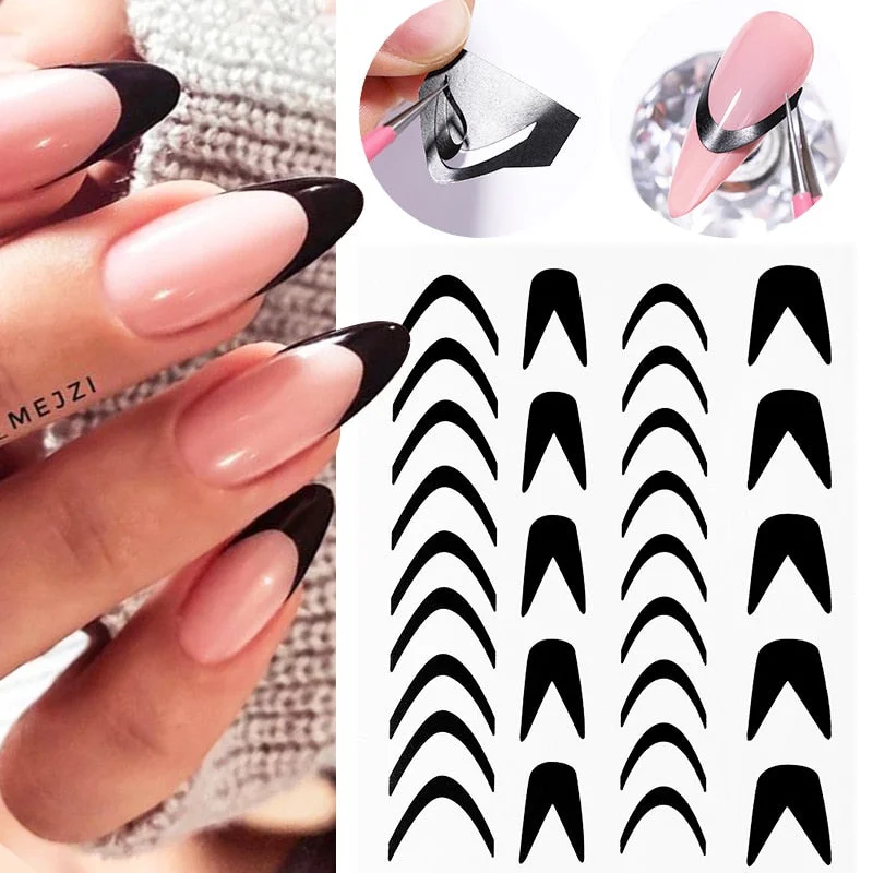 1Pc Black White French 3D Nail Sticker Hollow Painting Nail Trasnfer Sliders Manicure Butterfly Star Heart Pattern Nail Decor-Nail Inspo