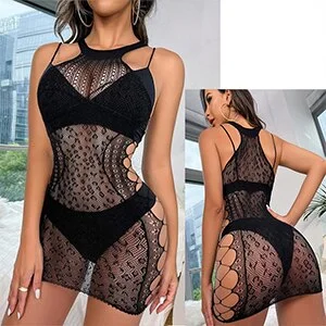 Lingerie Babydolls Fishent Hollow Out Mesh Perspective Women Bodycon Dress Transparent Woman Nightdress Beachwer Hole DS043
