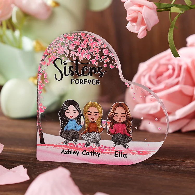 Personalized Acrylic Heart Keepsake Custom 2–4 Names Colorful Tree Ornament Gift for Friend/Bestie - Sisters Forever