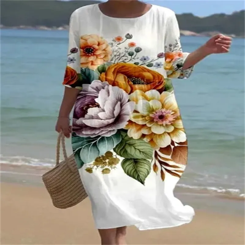 Churchf Churchf New Women's Floral Art Print Leisure Vacation Dress