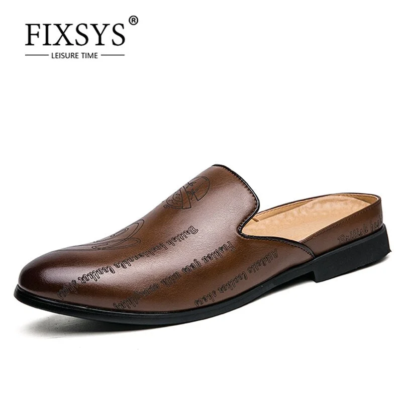 FIXSYS Arrive Man Casual Shoes Summer Breathable Slippers Fashion Leather Men Mules Outdoor Half Shoes Retro Slides Half Loafers