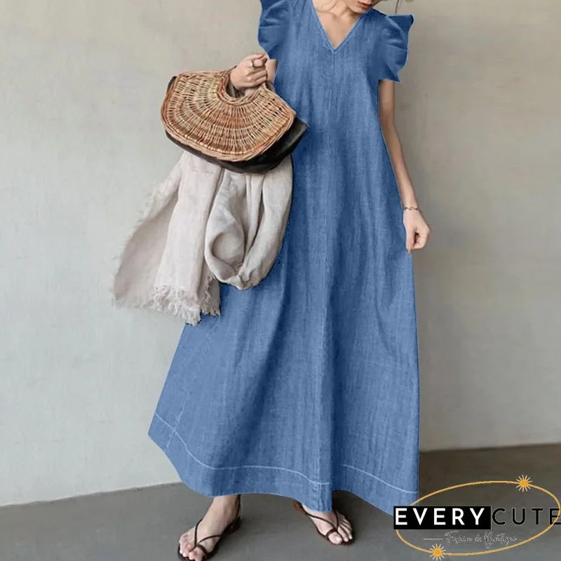 Linen V Neck Sleeveless Maxi Dress