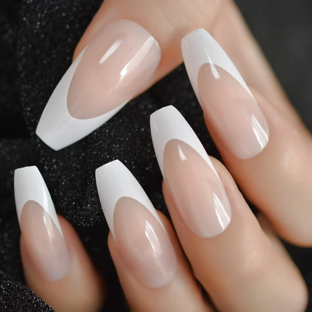 French Manicure 24 Units Faux Ongles Short Squoval Rose Mixed Milky White Press On Nail Large-Nail Inspo