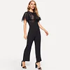 SHEIN Black Layered Flutter Sleeve Lace Bodice Tailored Skinny Jumpsuit Highstreet Women Summer Elegant High Waist Jumpsuits