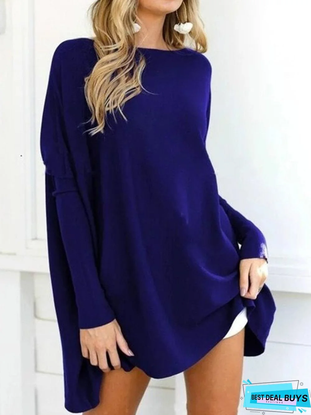 Plus Size Long Sleeve Casual Plain Sweater