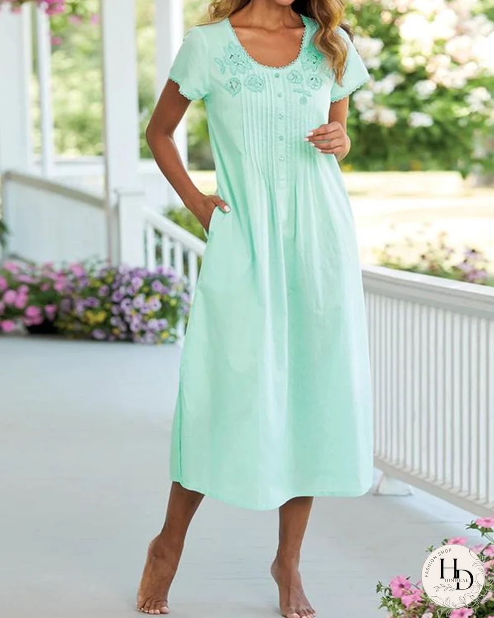 Lace And Floral Cotton Nightgown