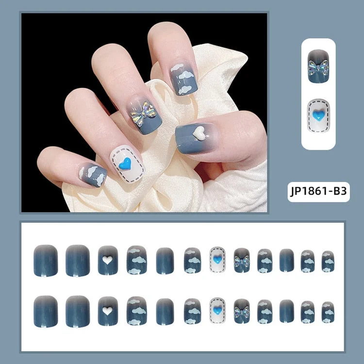 Fashion 24pc/set 10 Sizes Fake Nails Full Cover French False Nail Tips With Double-Sided Nail Adhesive Tab Press On Nails Art-Nail Inspo