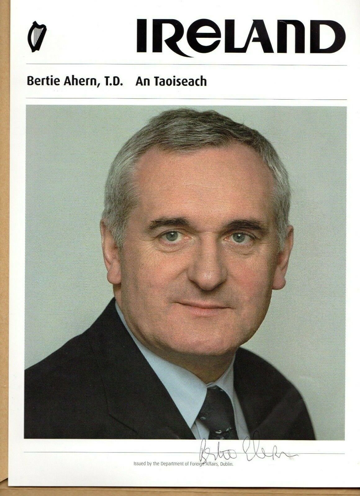 BERTIE AHERNE AUTOGRAPH, POLITICS, IRISH PRIME MINISTER