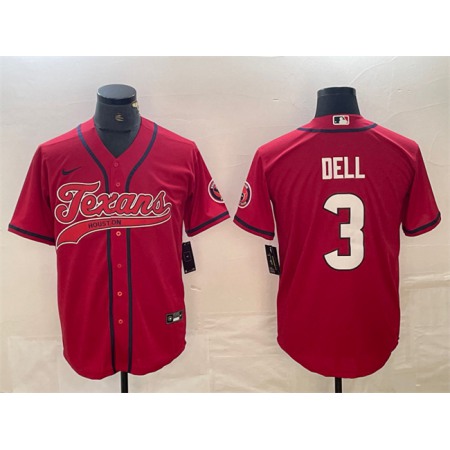 Men's Houston Texans #3 Tank Dell Red With Patch Cool Base Stitched Baseball Jersey 80IV