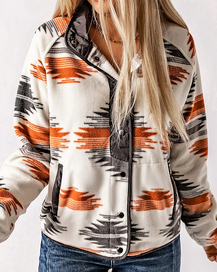Retro Printed Plush Casual Jacket