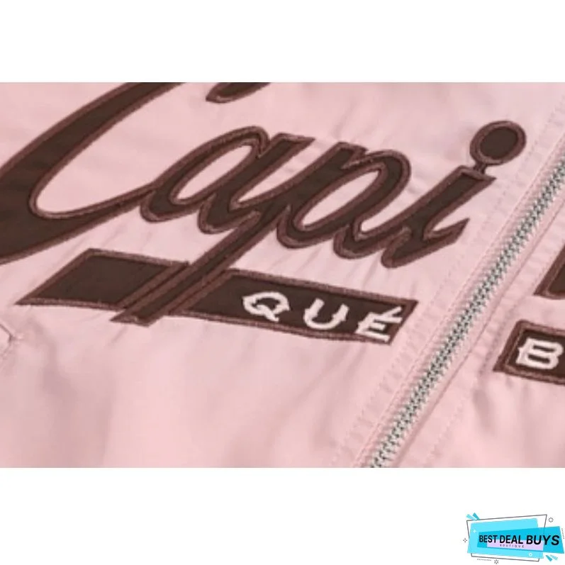 Retro Pink Color-Block Short Baseball Jacket