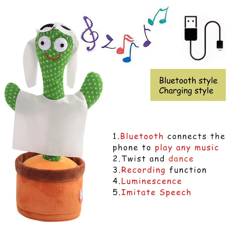 Bluetooth Dancing Cactus Talking Toy Electronic Plush Toys Sing Record Lighten Battery USB Charging Early Education Funny Gift