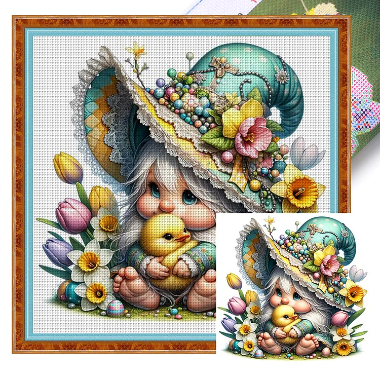 Gnome Holding A Duckling 11CT Stamped Cross Stitch 50*50CM