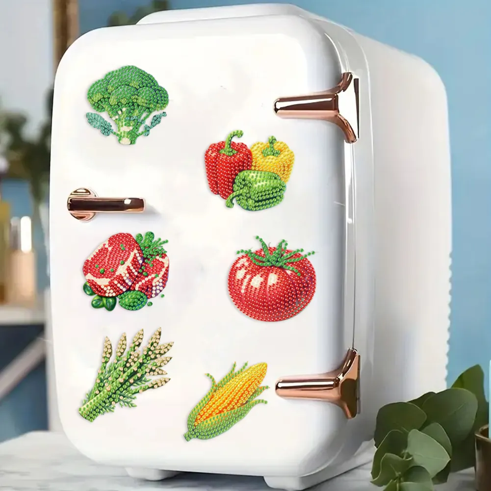 6Pcs Acrylic Vegetables Diamond Art Fridge Magnet for Car Mailbox Decor