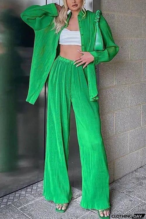 Pleated Oversized Shirt and Trouser Set